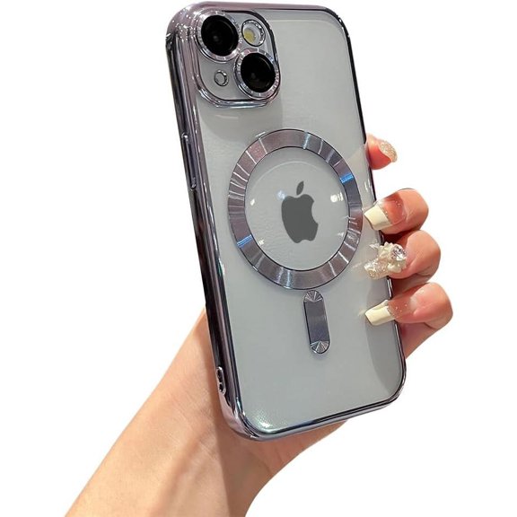 for iPhone 15 Plus Case Magnetic Clear with Camera Lens Protector MagSafe Electroplated Silicone Dust-Proof Net Shockproof Protective Phone Case Cover 6.7 Inch - Blue