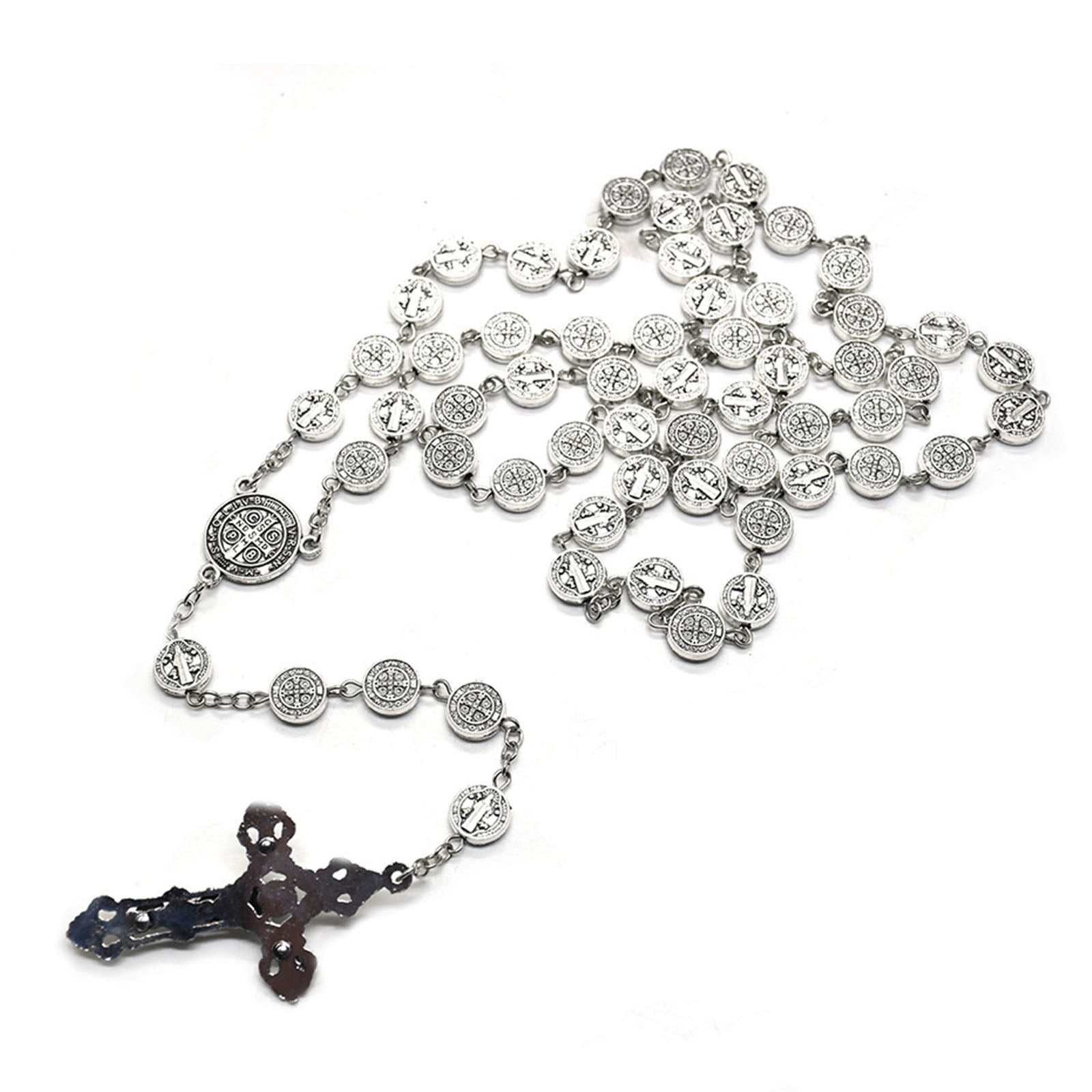 Saint Benedict Vintage Silver Metal for Cross Rosary Necklace