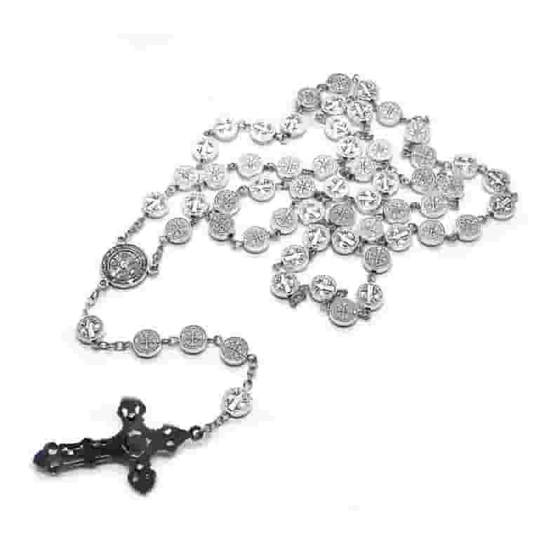 Saint Benedict Vintage Silver Metal for Cross Rosary Necklace
