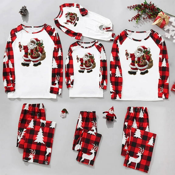 Odeerbi Christmas Pajamas for Family Holiday Long Sleeve Family Christmas Pajamas Matching Sets Dad Christmas Plaid Printed Blouse Tops   Pants Sleepwear Family Matching PJs Set Red