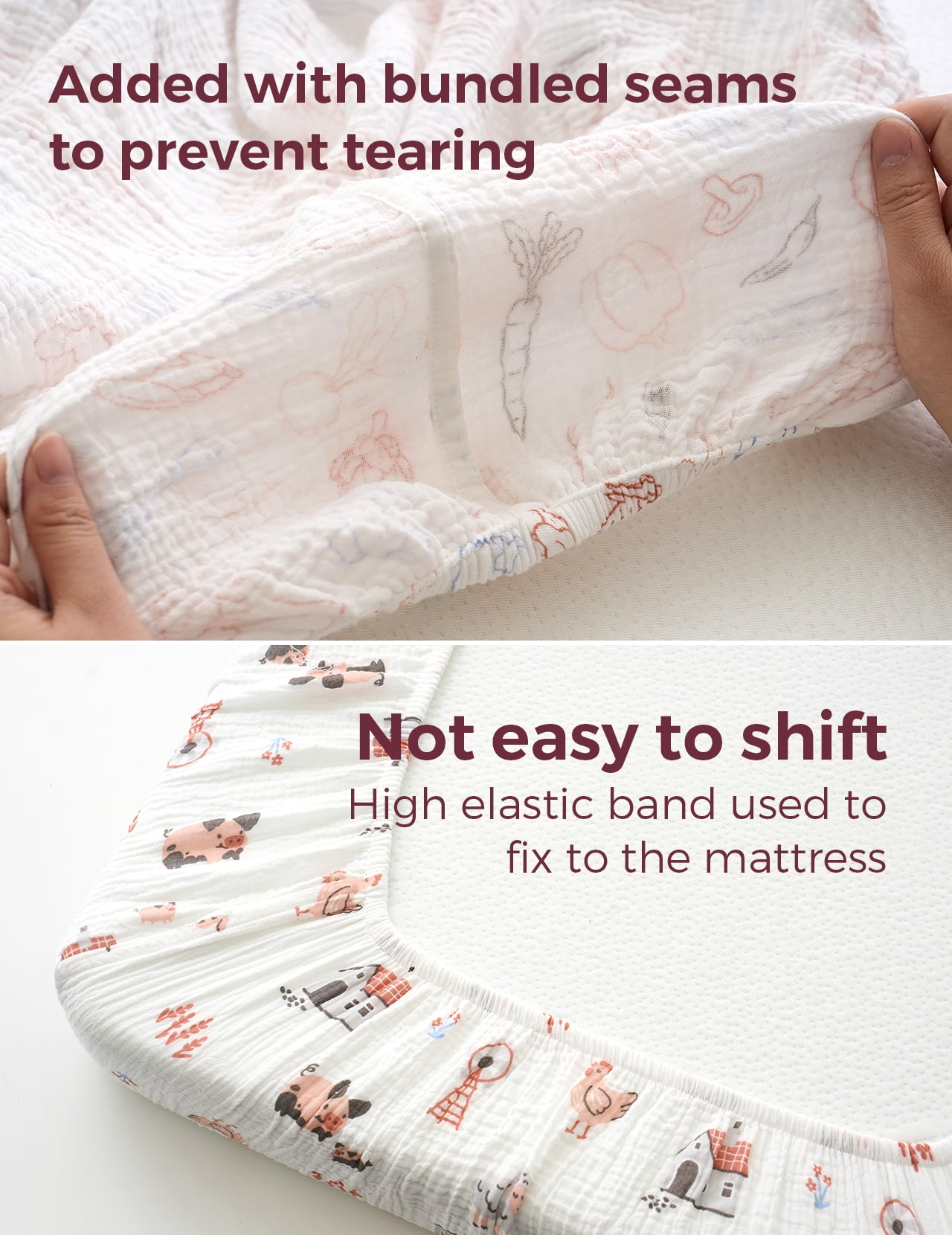 Momcozy Quilted Double Gauze Fitted Sheet, Large, Vegetable Paradise