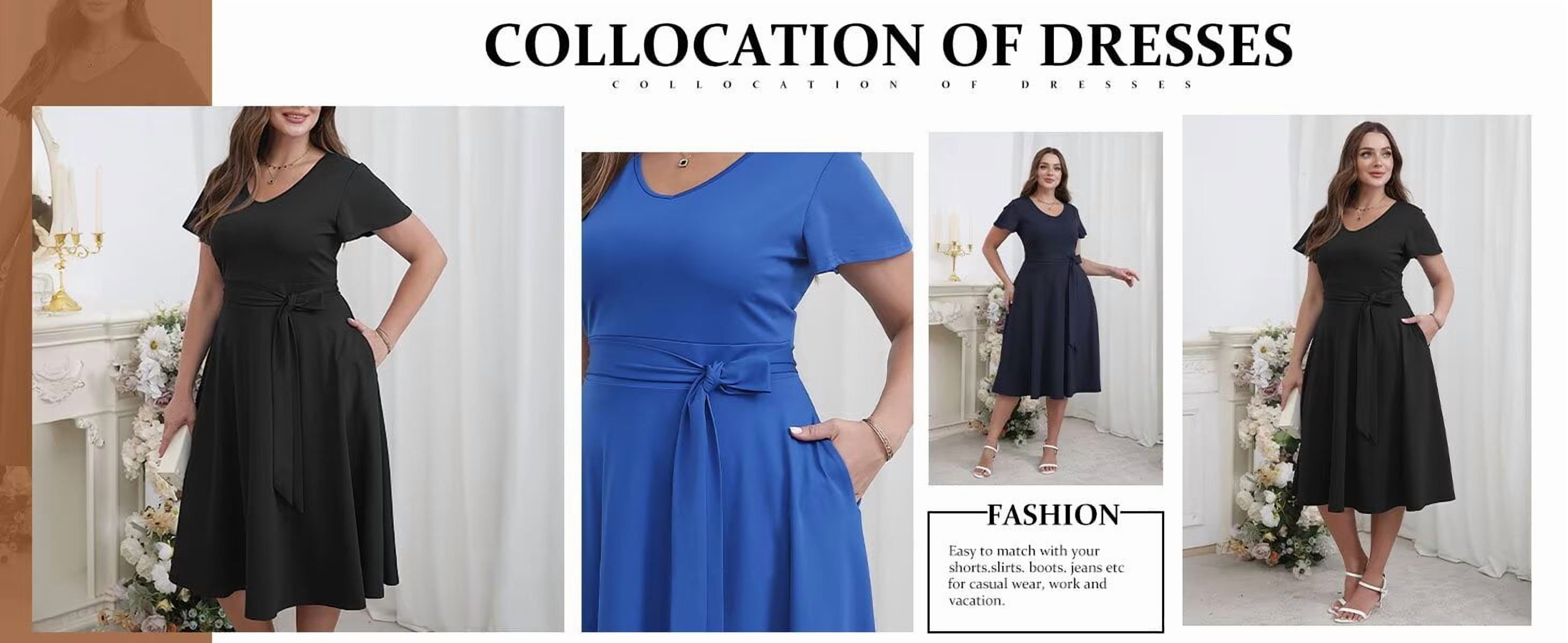 FOLUNSI Women's Plus Size V-Neck Midi Dress photo 6