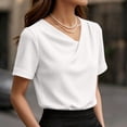 thumbnail image 4 of Molidfa Women's Top Stretchable Crew Neck Regular Pullover Casual Short Sleeve Drop Shoulder Casual Set-In Tops, 4 of 5