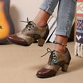 thumbnail image 2 of Womens Ethnic Dress Ankle Boots Boho Floral Leather Pointed Toe Lace up Stacked Heels Oxfords Combat Booties, 2 of 8