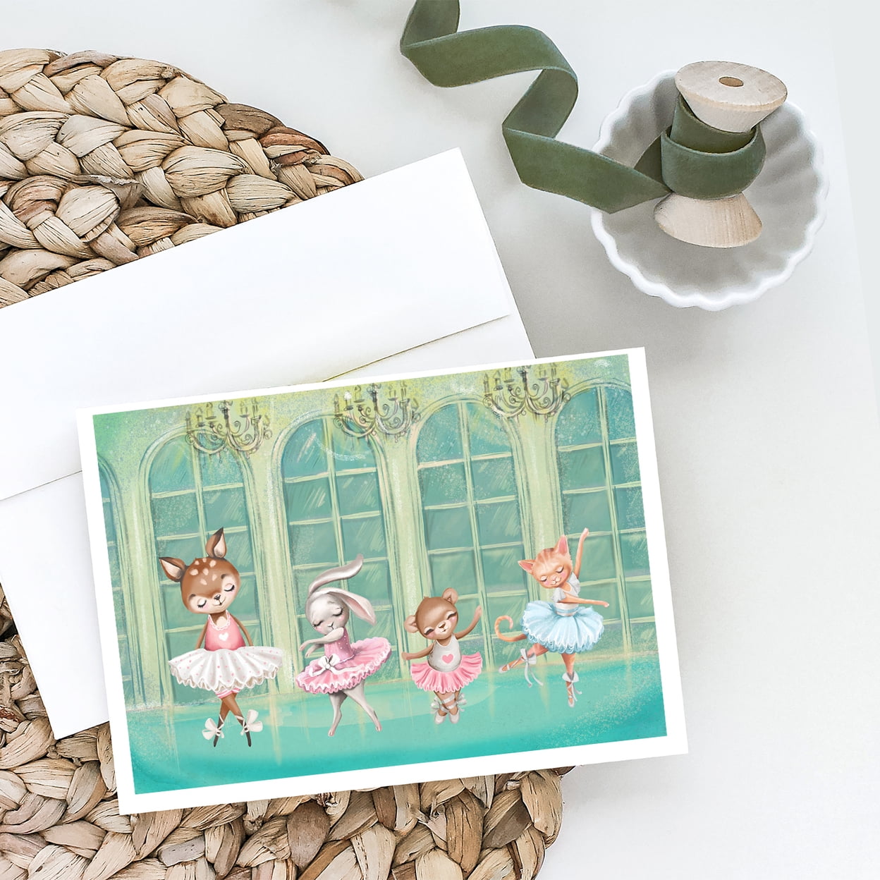Animal Ballerinas Dancing Greeting Cards and Envelopes Pack of 8