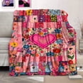 thumbnail image 3 of A Soft Fleece Blanket Featuring a Pink Heart And Checkered Floral Pattern, Perfect As a Gift, 3 of 7