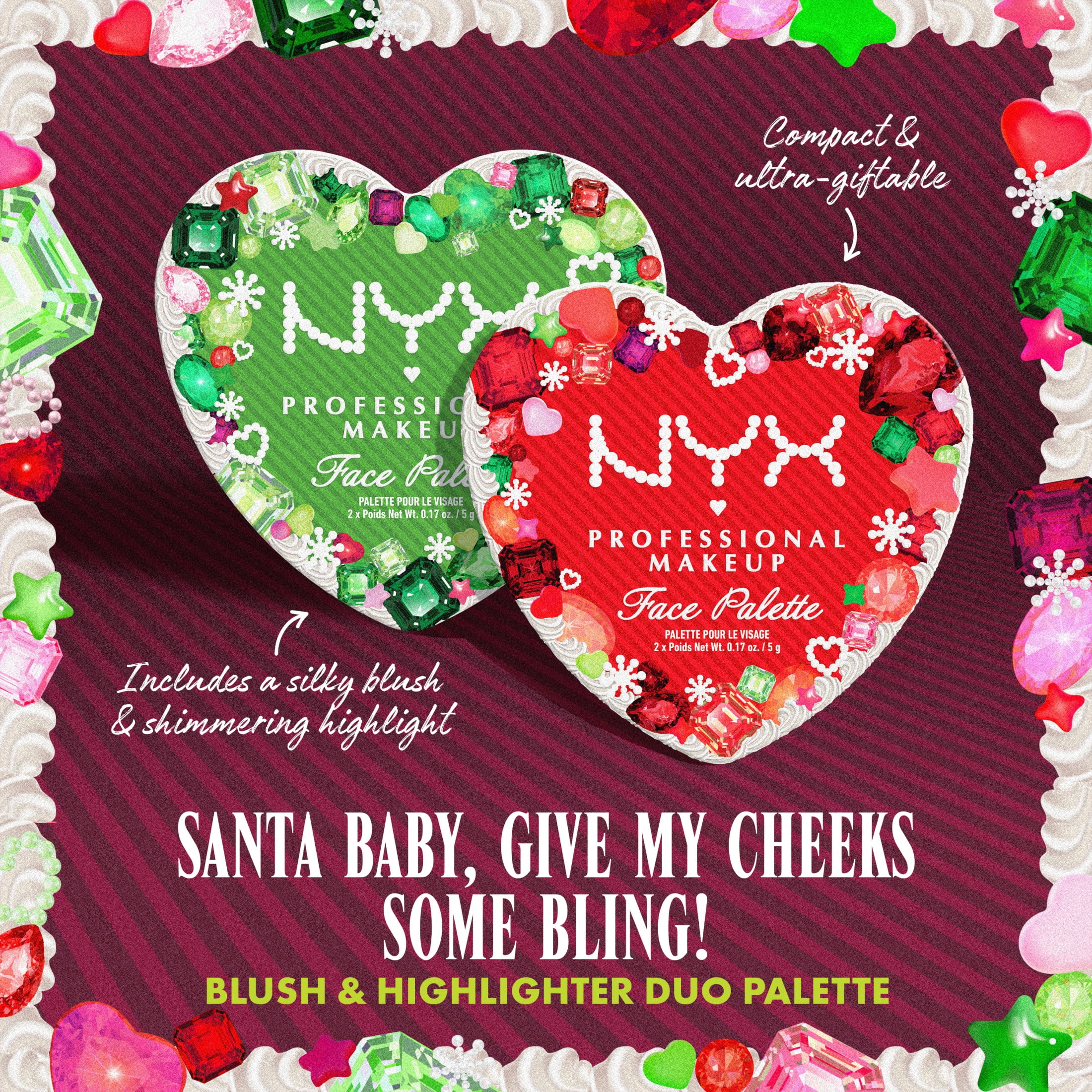 NYX Professional Makeup Holiday 2026 - Cheek Makeup Blush and Highlighter Face Palette, Pink Gem & Quartz, 1 kit