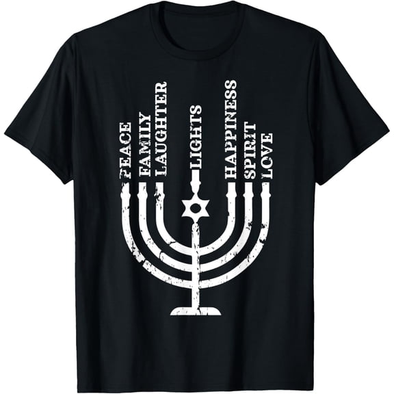 Hanukkah Menorah Lights Family Love T-ShirtMen and women, Black T-shirt, size: Extra large
