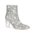 thumbnail image 1 of BLISSFUL STEP Bottines à Talon Bloc Transparent Pailleté pour Femmes Argent (Taille 7), 1 of 8