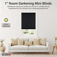 thumbnail image 4 of PowerSellerUSA 1" Vinyl Slats Room Darkening Cordless Window Blinds, 64L x 46W Inches Manual Operation Mode Blackout Privacy Blind, Solid Pattern Ceiling-Outside Mount Pull-Up Mini Blinds, Black, 4 of 9