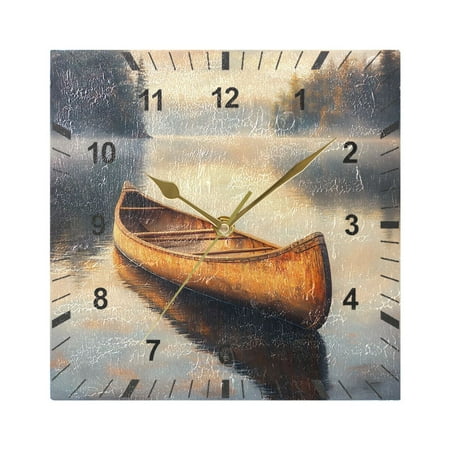 Canoe on Calm Lake Wall Clock Battery Operated Silent Non-Ticking Bedroom Office Kitchen Home School Decor 7.8(Gold)