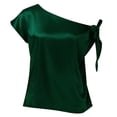 thumbnail image 4 of T Shirts For Women Womens Tops Off Shoulder Silk Tops Casual Short Sleeve Asymmetrical Neck Satin Blouse Shirts, 4 of 4