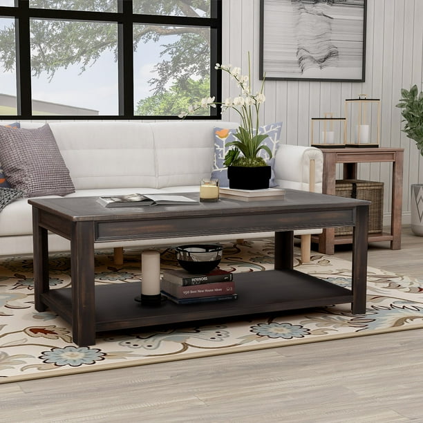 Wood Top Coffee Table for Living Room, Natural Wooden Simple Design
