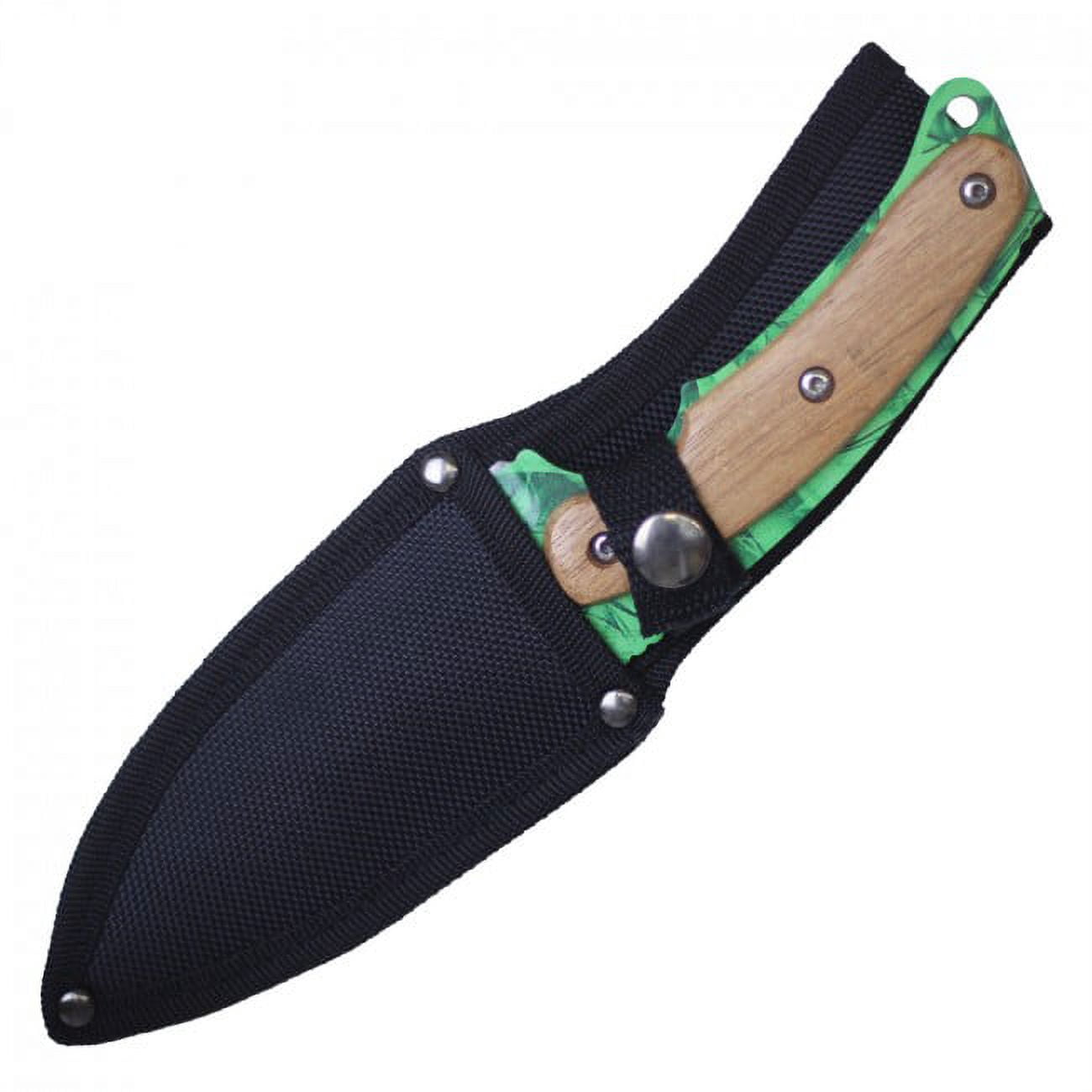 Gut Hook Hunting Knife | Wartech 9.5" Green Blade Wood Handle Skinner + Sheath
