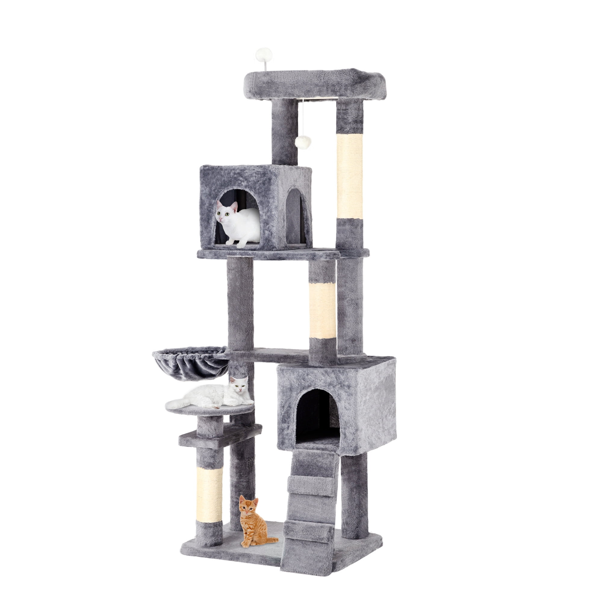 Uforic 70" Cat Tree Condo Multi-Level Tower with  Scratching Posts &Cozy Basket for Indoor  Cats, Light Gray