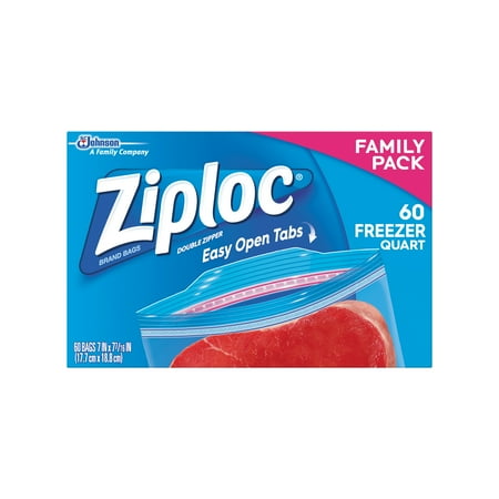 Yard Art Storage Bag - Ziploc Double Zipper Freezer Bags, Quart, 60 Ct