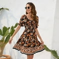 thumbnail image 4 of Womens Summer Dress- Square Neck Puff Sleeve Boho Floral Smocked Ruffle Hem A-line Mini Short Dresses, 4 of 6