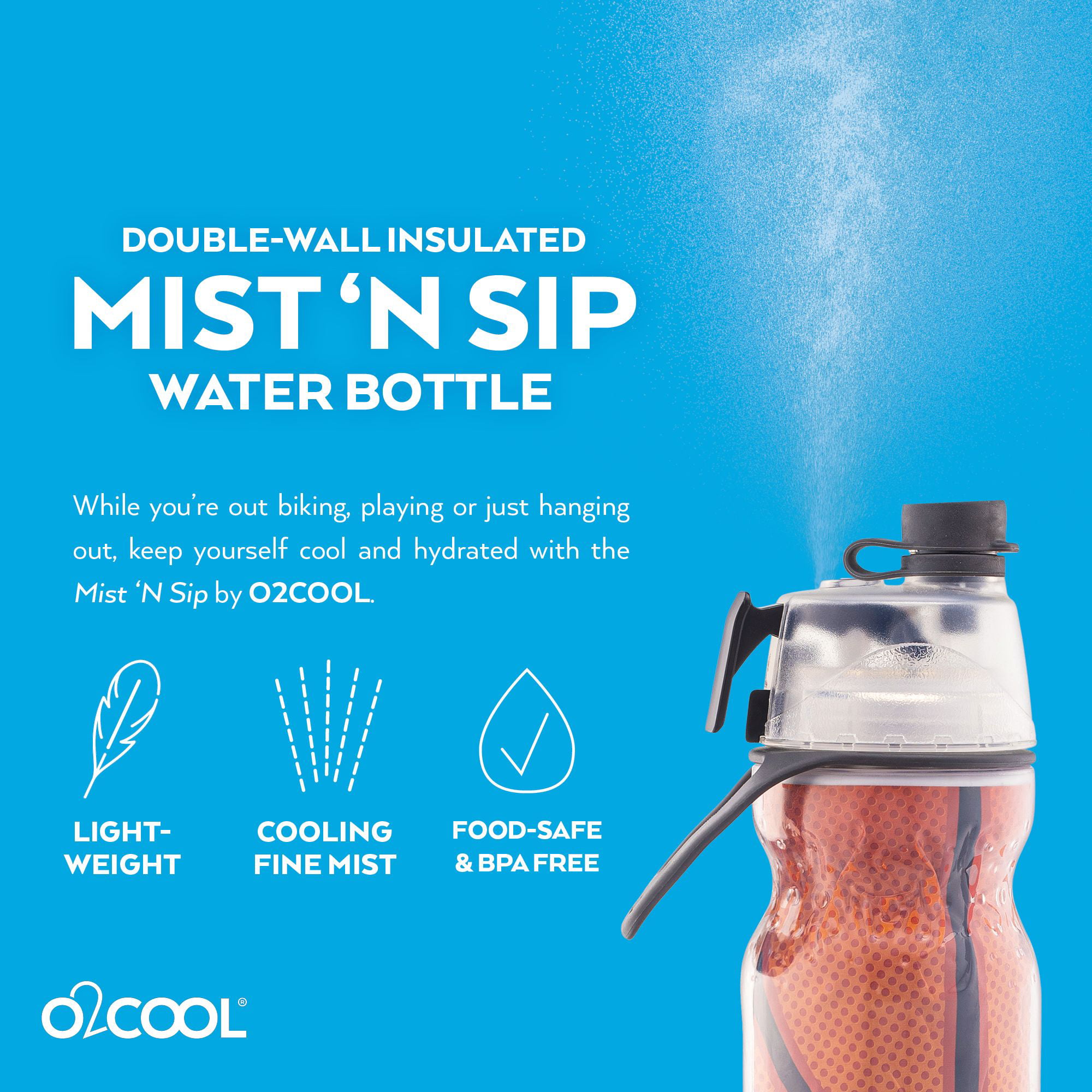 O2cool Breezy Sip Water Bottle with Fan - Pink - 22 oz