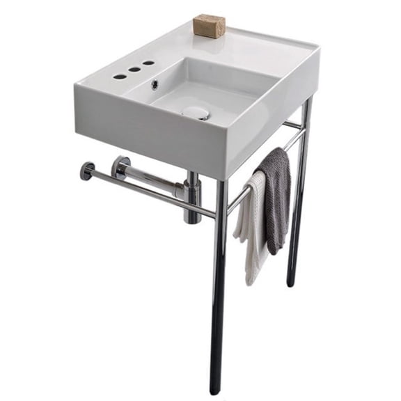 Nameeks Scarabeo 5114-Con-Three Hole Scarabeo Teorema 2.0 24" Ceramic Bathroom Sink For