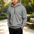 thumbnail image 5 of Boys Quarter Zip Hoodie Fleece Hooded Sweatshirt With Pockets Kids Soft Long Sleeve Pullover Fall Winter School Clothes Gray Size 10-12years, 5 of 8
