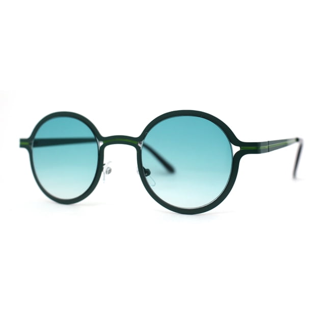 Retro 90s Style Round Thin Metal Rim Contemporary Fashion Sunglasses All Green