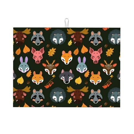 

Zeuib Forest Animal Faces Dish Drainer Kitchen Counter Kitchen Drying Mat Heat Resistant Drainer Mats Easy to Clean Dish Rack Pad