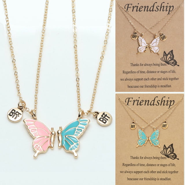 Collar con colgante de imán de mariposa colorida para mejores amigos, cadena de clavícula, juego de tarjetas para amigos para siempre