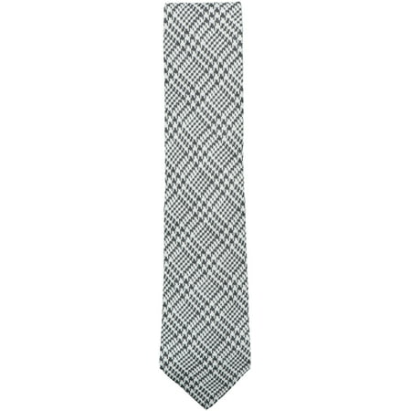 Tom Ford Men's White / Black Linen and Silk Houndstooth Plaid Mix Necktie - One Size