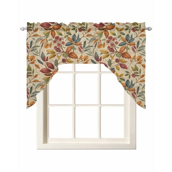 Fall Leaves Kitchen Swag Valances for Windows, Farmhouse Beige Botanical Leaf Autumn Swag Valances Curtains for Living Room, Rod Pocket Window Treatments for Bathroom, Bedroom, Cafe, 56"x36"