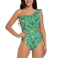 thumbnail image 2 of Yiaed Funny Animals in Jungle Print Women One Piece Swimsuits Tummy Control One Shoulder Bathing Suits Pattern Ruffle Swimwear-X-Large, 2 of 8
