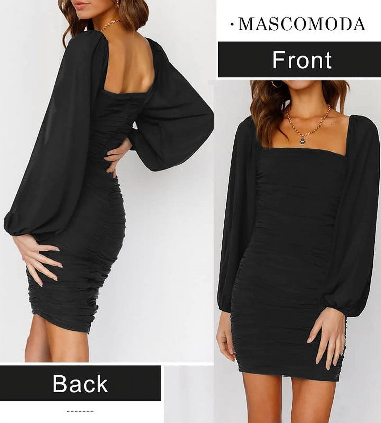 SASIMIC Women's Long Sleeve Bodycon Square Neck Sexy Party Long
