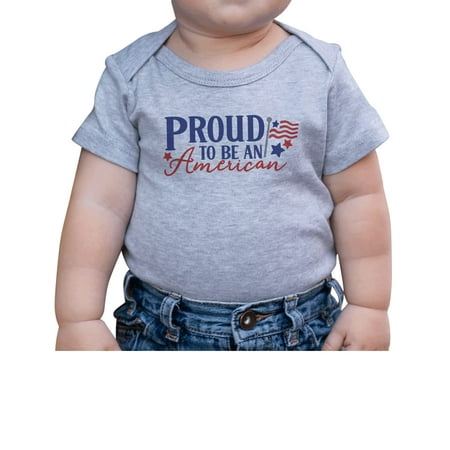 

7 ate 9 Apparel Kids Patriotic 4th of July Outfit - Proud to Be an American Grey Onepiece 3-6 Months