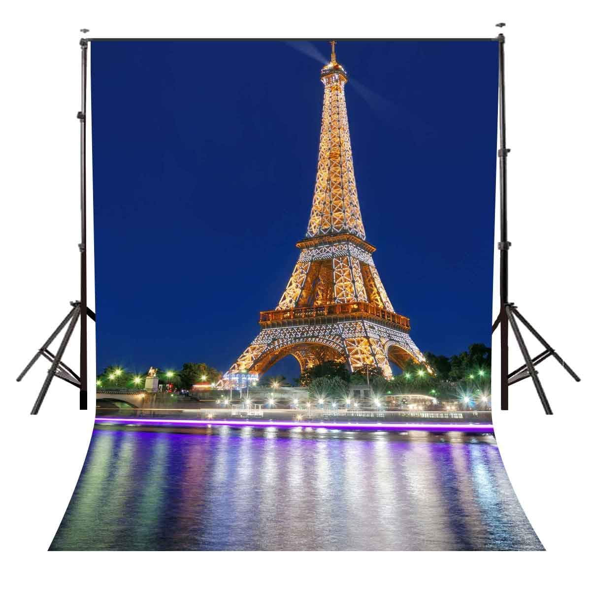 ABPHOTO Polyester 5x7ft Eiffel Tower Backdrop Brightly Lit Eiffel Tower