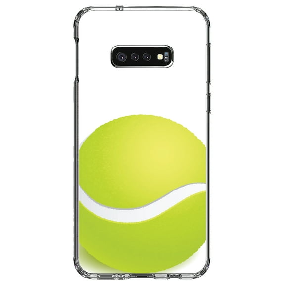 DistinctInk Clear Shockproof Hybrid Case for Samsung Galaxy S10e (5.8" Screen) - TPU Bumper, Acrylic Back, Tempered Glass Screen Protector - Green Tennis Ball