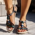 thumbnail image 2 of Bohemian Sandals for Women Classic Beaded T-Strap Slip on Slingback Flat Shoes Open Toe Antislip Lightweight Summer Beach Vacation Dress Shoes Black Size 6.5, 2 of 7