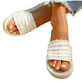 thumbnail image 4 of LOVZFMLL Sandals for Women Textile Open Toe Slip On Flat Slippers Summer Casual Outdoor Beach Vacation Fashion Slide Sandals White 8, 4 of 8