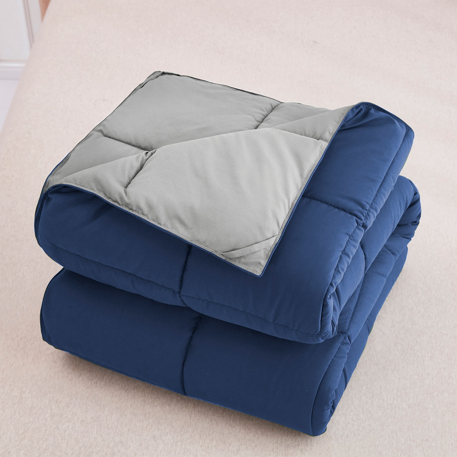 EvJk 3-Piece King Comforter Set – Navy/ Light Gray Reversible All Season Bedding