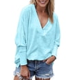 thumbnail image 2 of YMNXA Women's Sweatshirt Long Sleeve V Neck Solid Color Comfortable Breathable Relaxed Fit Top For Casual Daily Wear,Blue,L, 2 of 5