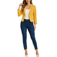 thumbnail image 2 of BLAZER CHIC para Mujeres, Abierto al Frente, Ideal para el Trabajo, Chaqueta de Traje Corta de Verano, Amarillo Oscuro, Talla XS, 2 of 6