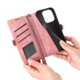 thumbnail image 3 of ELEHOLD for Apple iPhone 15 Flip Wallet Case, Shockproof Premium Vintage PU Leather Magnetic Geometric Handbag Zipper Pocket Card Holders Kickstand Wrist Strap iPhone 15 Cover 6.1",Pink, 3 of 14