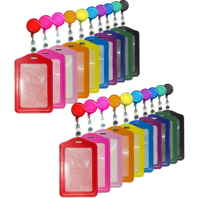 Creatiee 20Pcs PU Leather Business ID Credit Card Badge Holder with Retractable Badge Holder Reel Clip (Mixed Colors)-Vertical Version