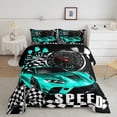 thumbnail image 1 of Erosebridal Cool Race Car Bedding King Comforter Set, Checkered Down Comforter, Speed Sports Decor, Reversible 3 Pieces, 1 of 7