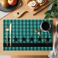 thumbnail image 2 of Teal Black Plaid Placemats Set of 8, Farmhouse Retro Star Abstract Checked Placemats for Dining Table, Place Mats for Kitchen Tabletop, Waterproof Wipeable Dining Table Mats Set, 2 of 9