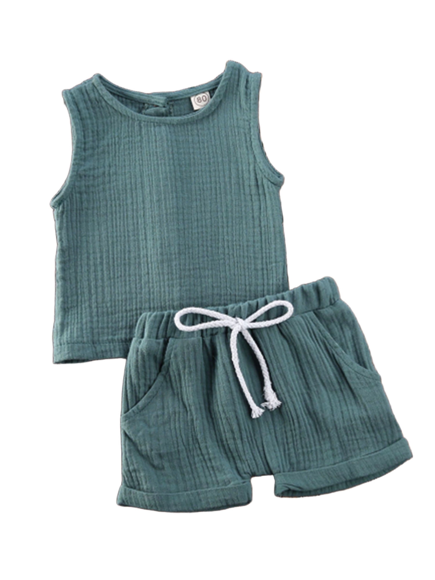 jaweiw Baby Boy Girl Outfits Set Sleeveless T-Shirt + Shorts Pants Infant Solid Color Sunsuit Walmart.com