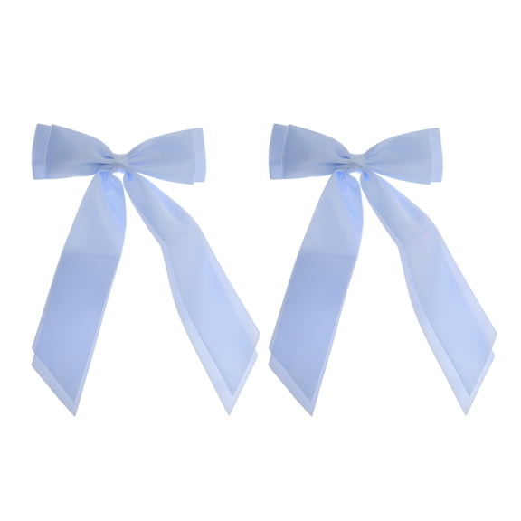 Unique Bargains 2 Pcs Fashion Double Ribbon Hair Clips Hairdo Clip Blue
