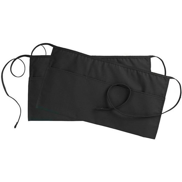 unbranded Delantal Corto Para Cocina Con Bolsillos Ajustable En Cintura En Poliéster Negro Resistente