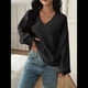 thumbnail image 4 of Suéter de Larga de Otoño para Mujer, Cuello en V, Informal, Ligero, de Punto Negro XL, 4 of 8