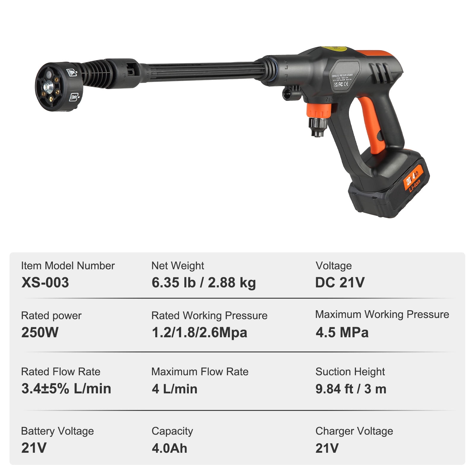 KFFKFF High Pressure Cordless Washer Cleaner Portable Water Spray Car Gun 652 PSI