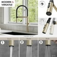 thumbnail image 3 of STYLISH Robinet de Cuisine à une Poignée Brossé Or avec Bec Noir Tuyau Extractible Trois Modes, 3 of 9