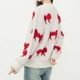 thumbnail image 4 of XPMWRP Women's Printing Bow Winter Sweater Long Sleeve Loose Fit Casual Crewneck Knit Fashionable Sweaters Pullover Red Free Size, 4 of 4